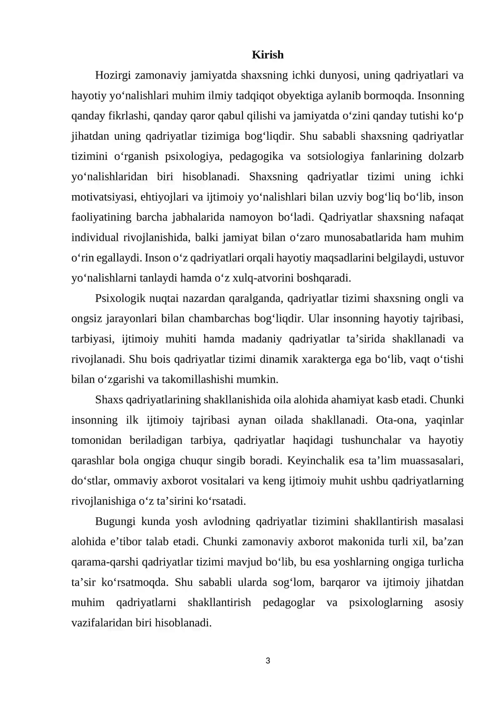 Shaxsning qadriyatlar tizimi va uning rivojlanishi 3