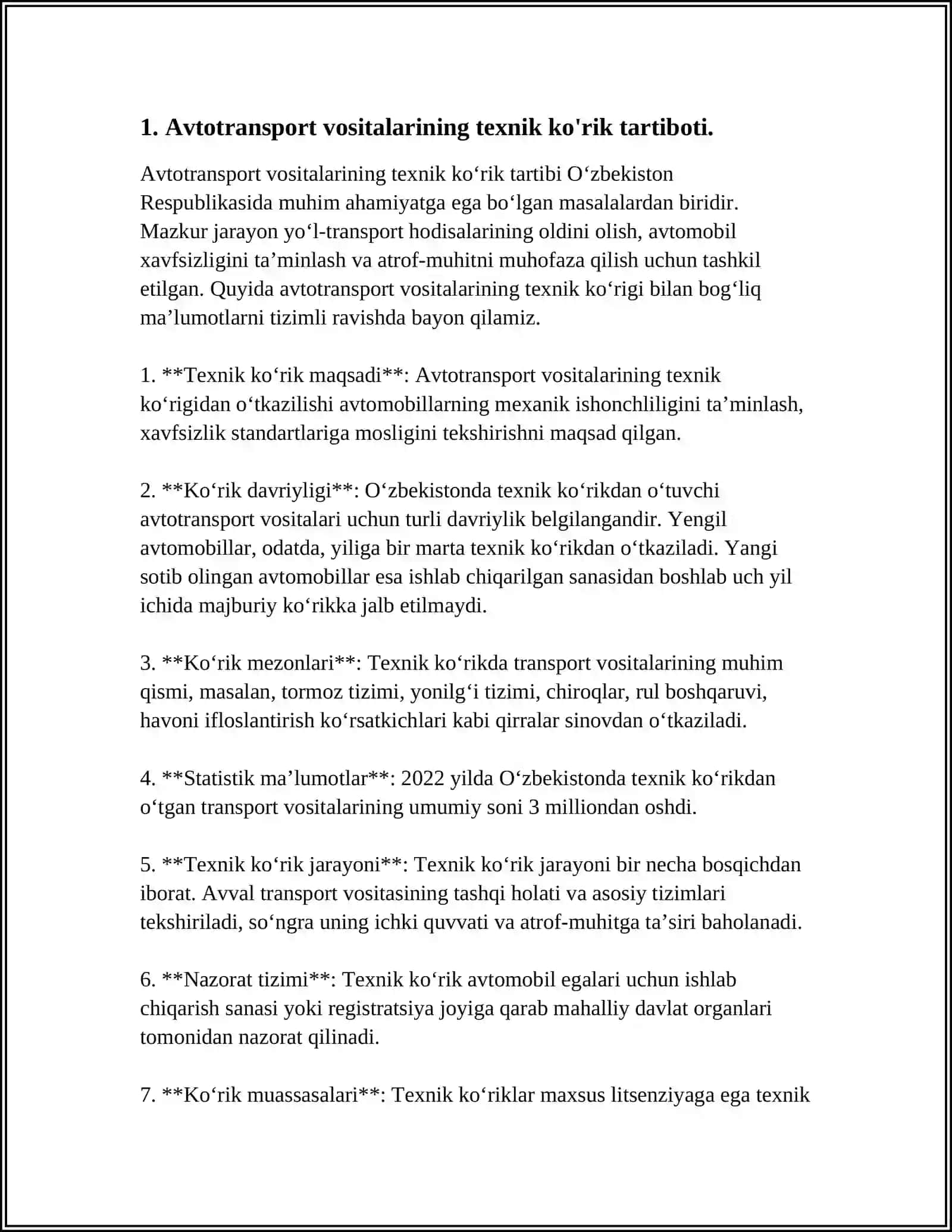 AVTOTRANSPORT VOSITALARI TEXNIK XOLATI VA KONSTRUKTIV XAVFSIZLIGINI OSHIRISH SOHASIDA DAVLAT SIYOSATI 3