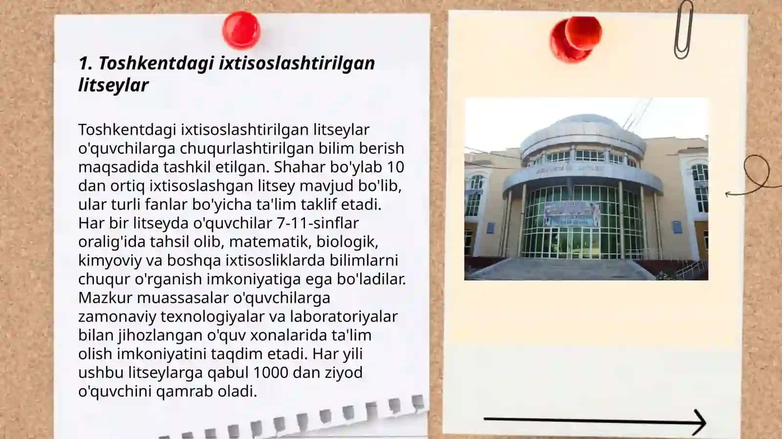 Toshkentdagi barcha litseylar va ulardagi yo'nalishlar 3