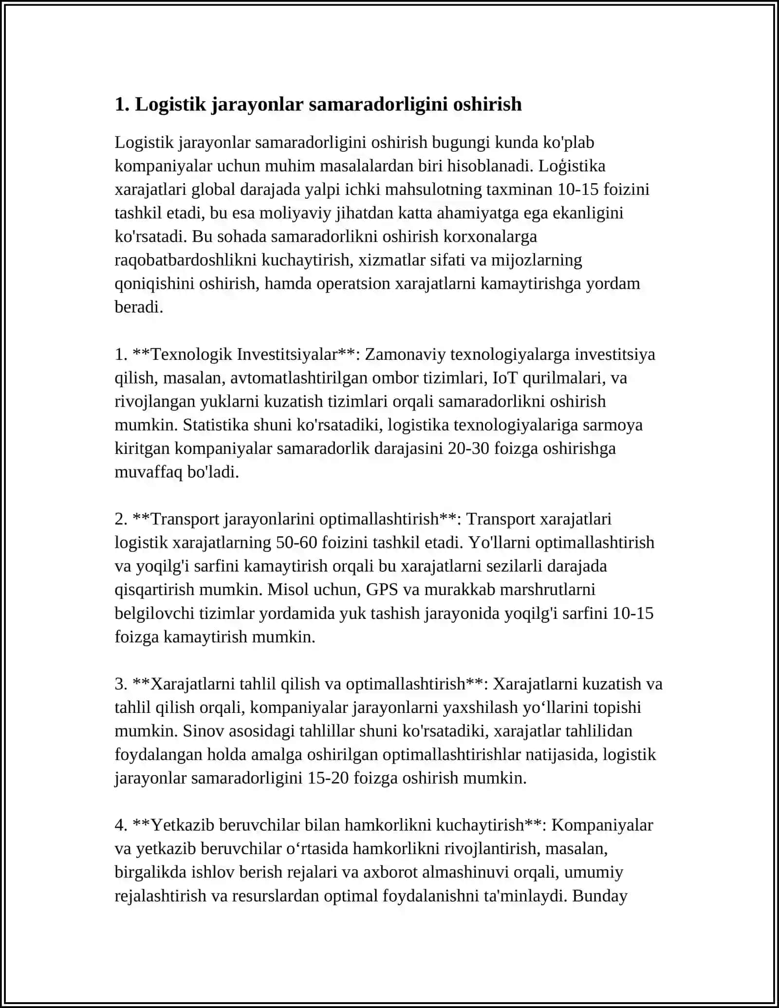 LOGISTIK SERVIS SAMARADORLIGINI VA UNI BAHOLASH 3