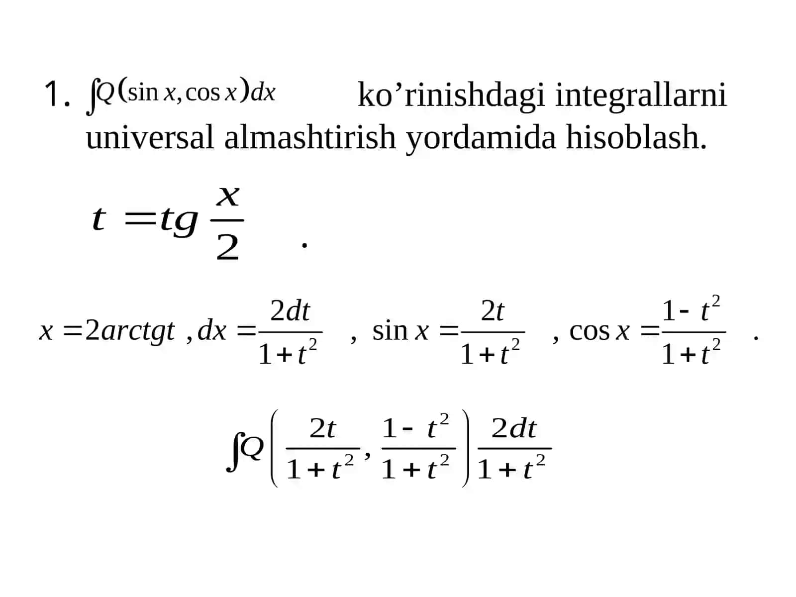 Trigonometrik va ratsional funksiyalarni integrallash 3