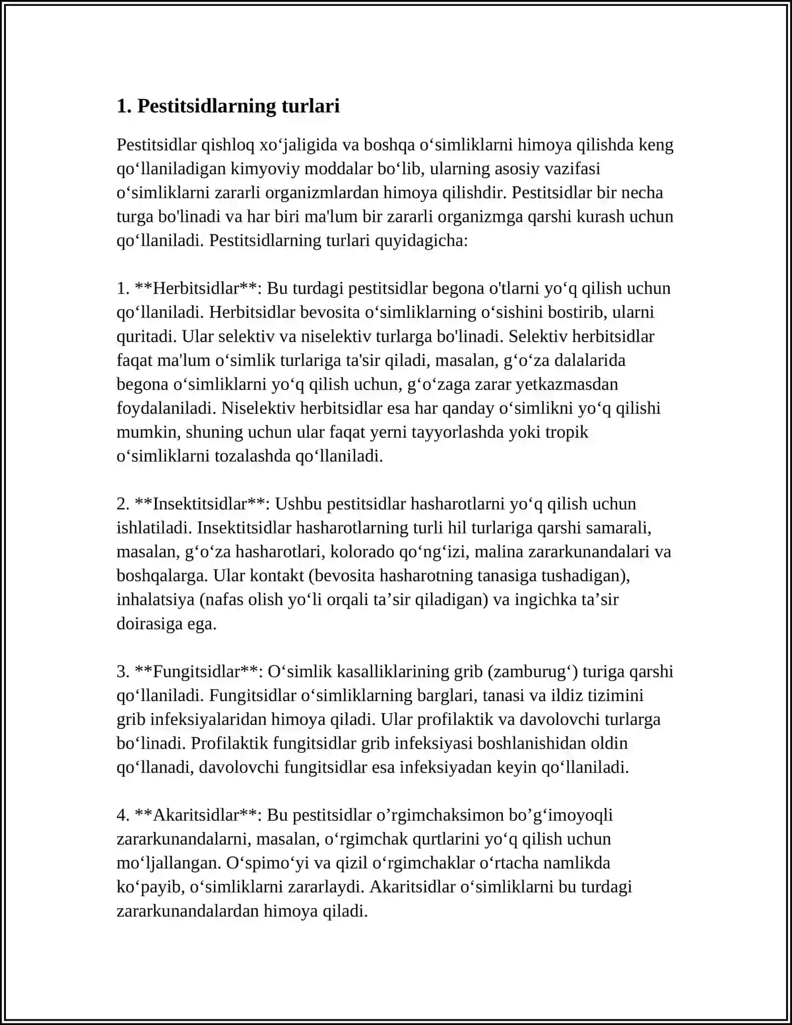 QISHLOQ XOʻJALIGIDA FOYDALANILADIGAN KIMYOVIY MODDALAR PESTITSIDLAR 3