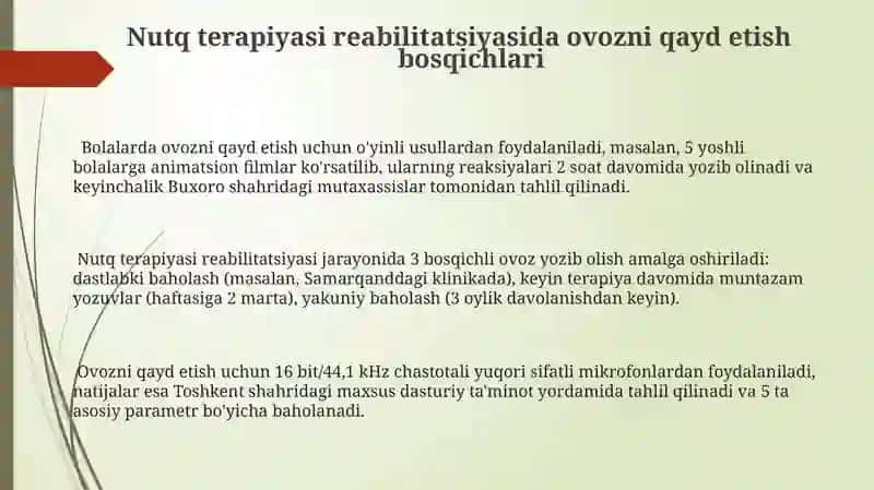 Nutq terapiyasi reabilitatsiyasida ovozni qayd etish bosqichlari 3