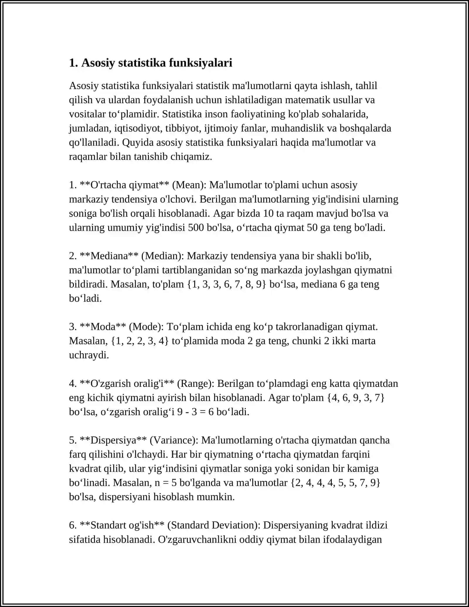 MICROSOFT OFFICE EXCELDA STATISTIK FUNKSIYALAR 3