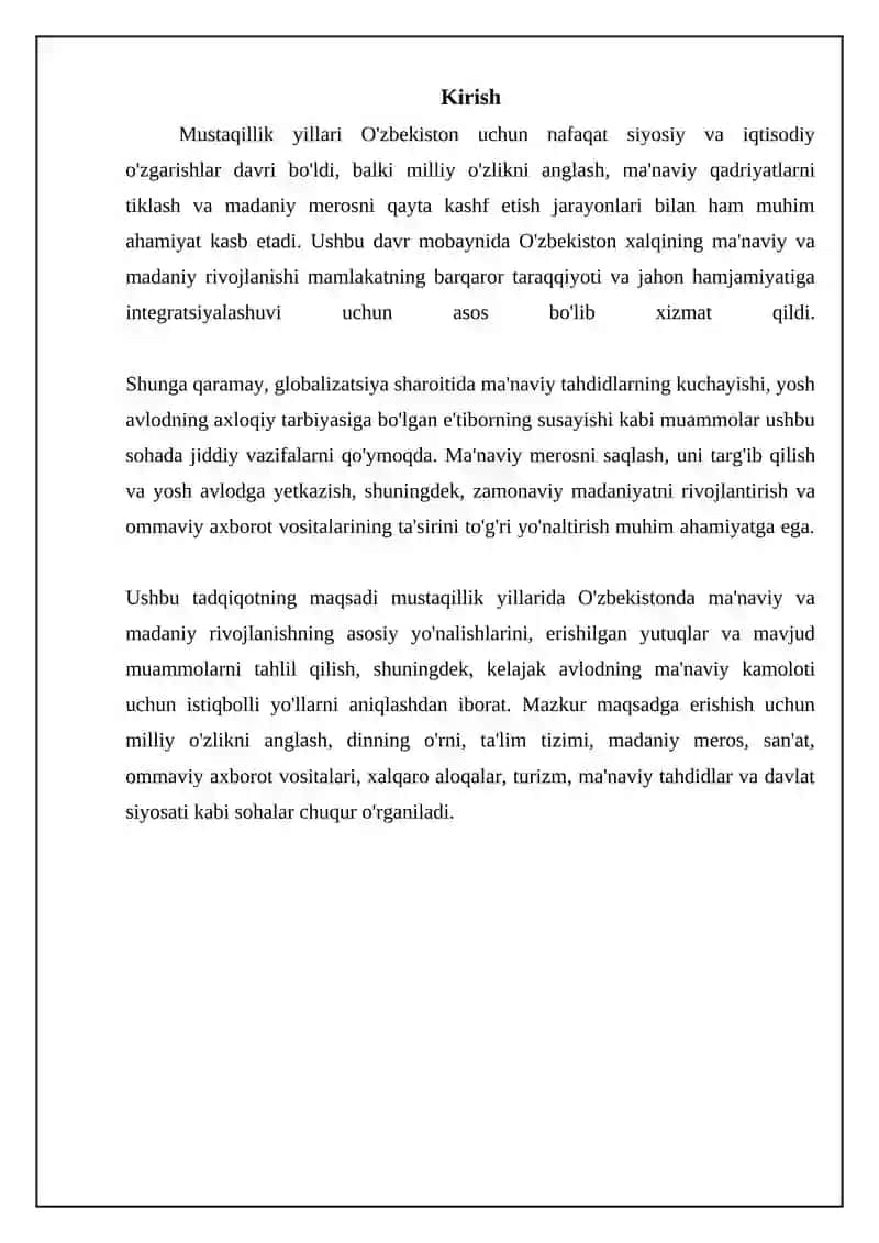 Mustaqillik yillarda Oʻzbekistondagi ma’naviy va madaniy taraqqiyot 3