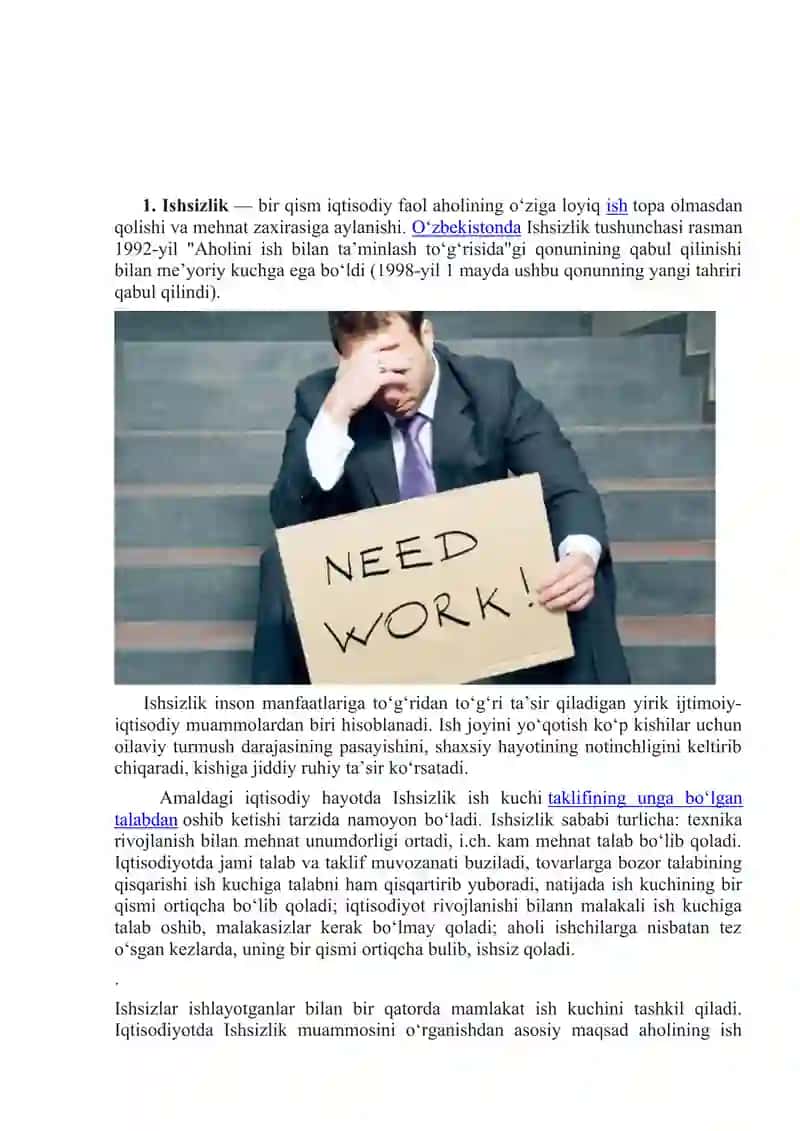 ISHSIZLIK TURLARI,TASIR ETUVCHI OMILLAR VA IQTISODIYOTGA TA’SIRI 3