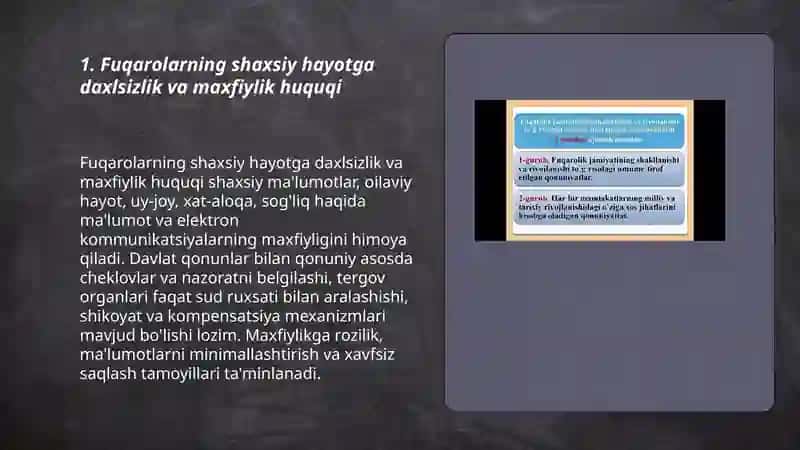 Fuqarolarning shaxsiy, siyosiy, ijtimoiy, iqtisodiy, ma'daniy va ekologik huquqlari 3