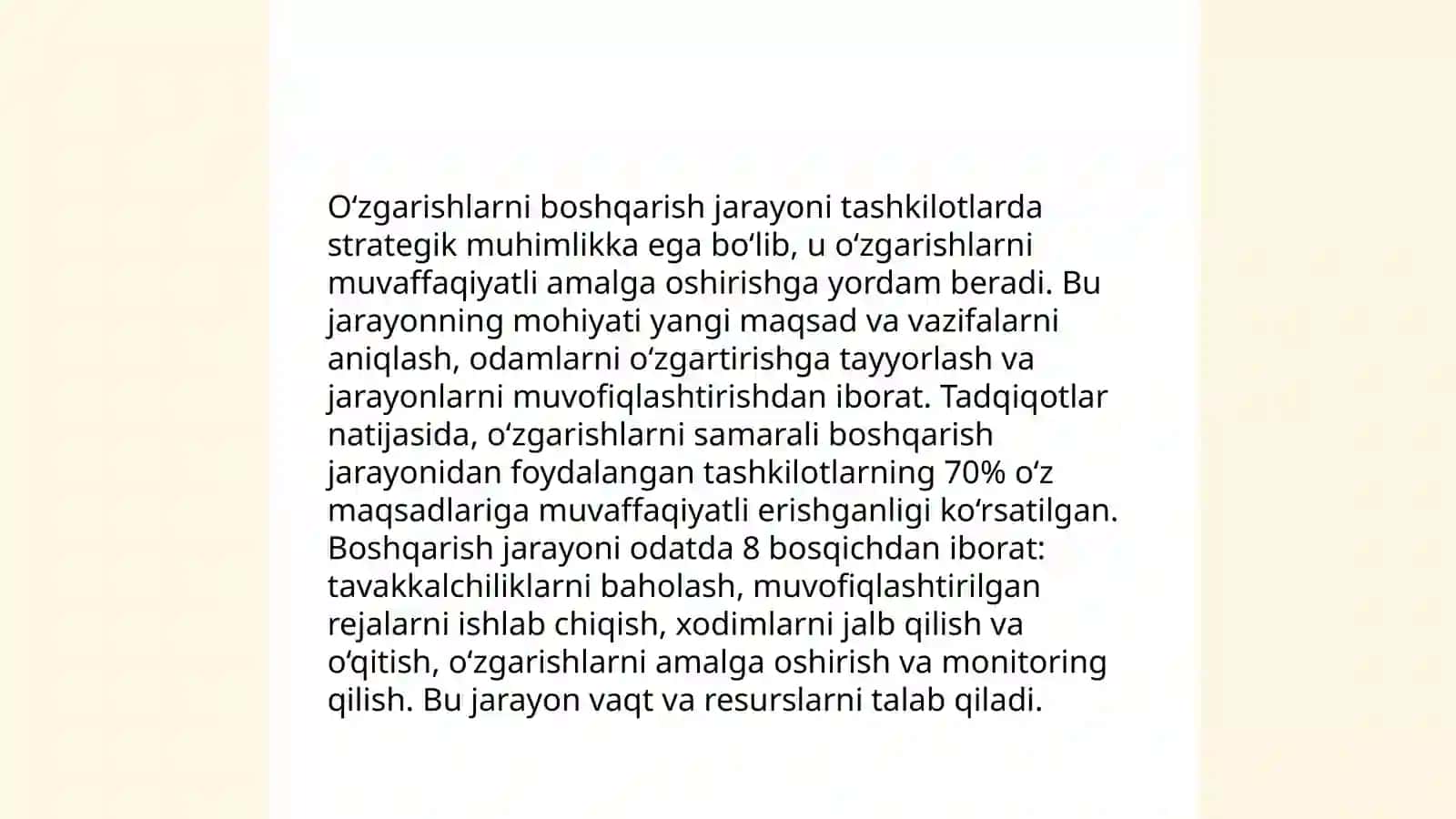 O’zgarishlarni boshqarish jarayoni bosqichlari 3