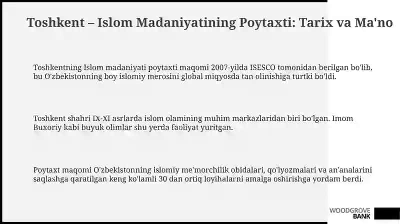 Toshkent shahrining “islom madaniyati poytaxti” 3