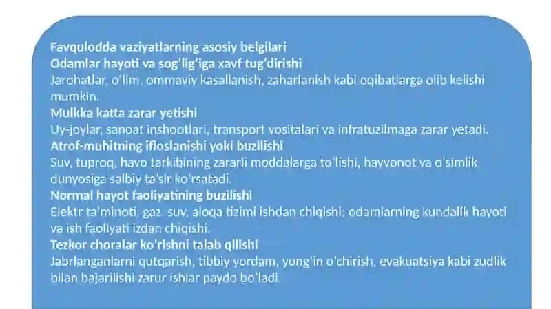 Favquloota vaziyatlarni bartaraf etishdagi kuch va vositalar.Qutqaruv va boshqa shoshlinch ishlarni olib borish 3