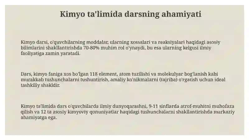 Kimyo ta'limida darsning ahamiyati 3