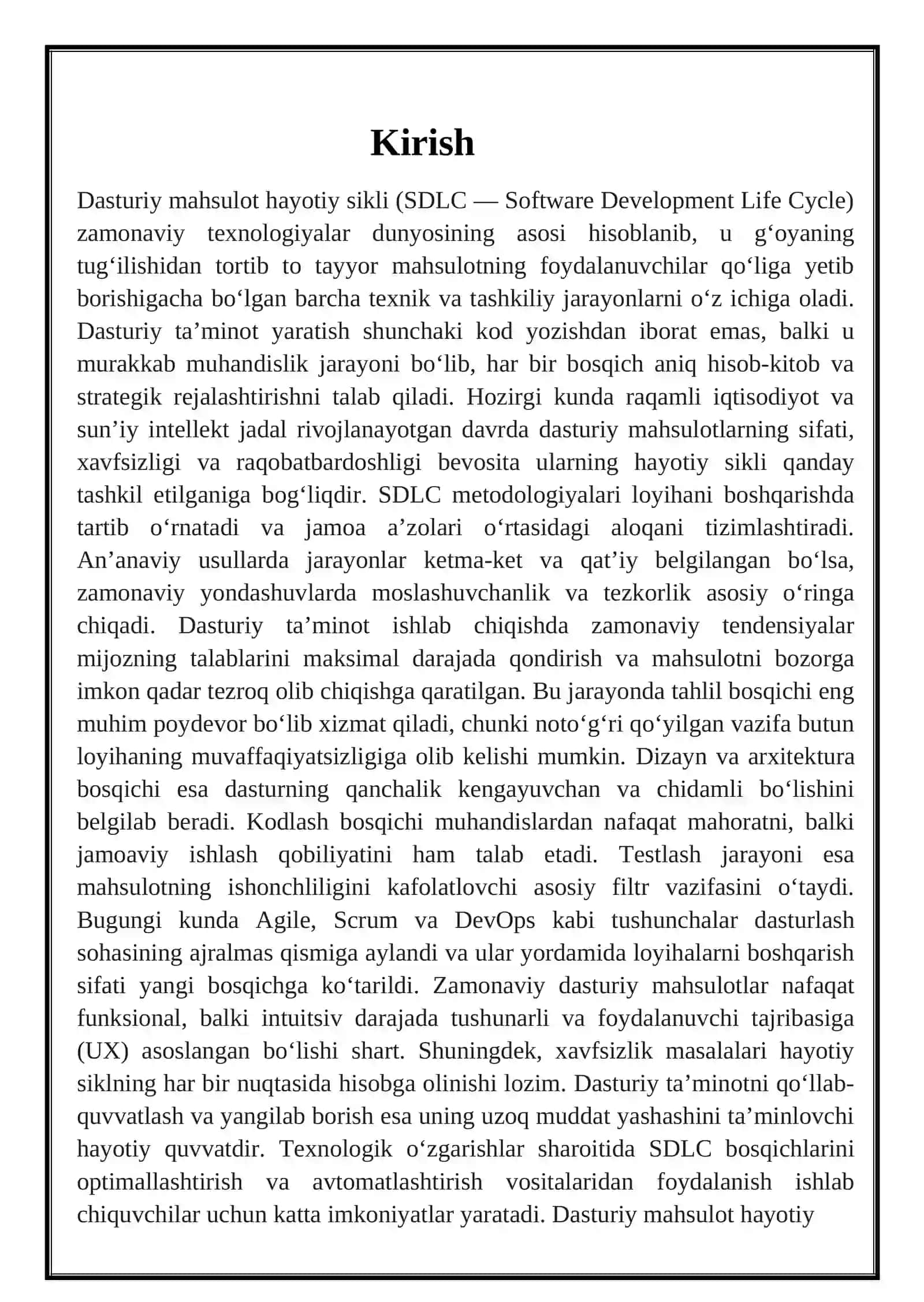 Dasturiy mahsulot hayotiy sikli (SDLC) va zamonaviy dasturiy ta’minot ishlab chiqish 3