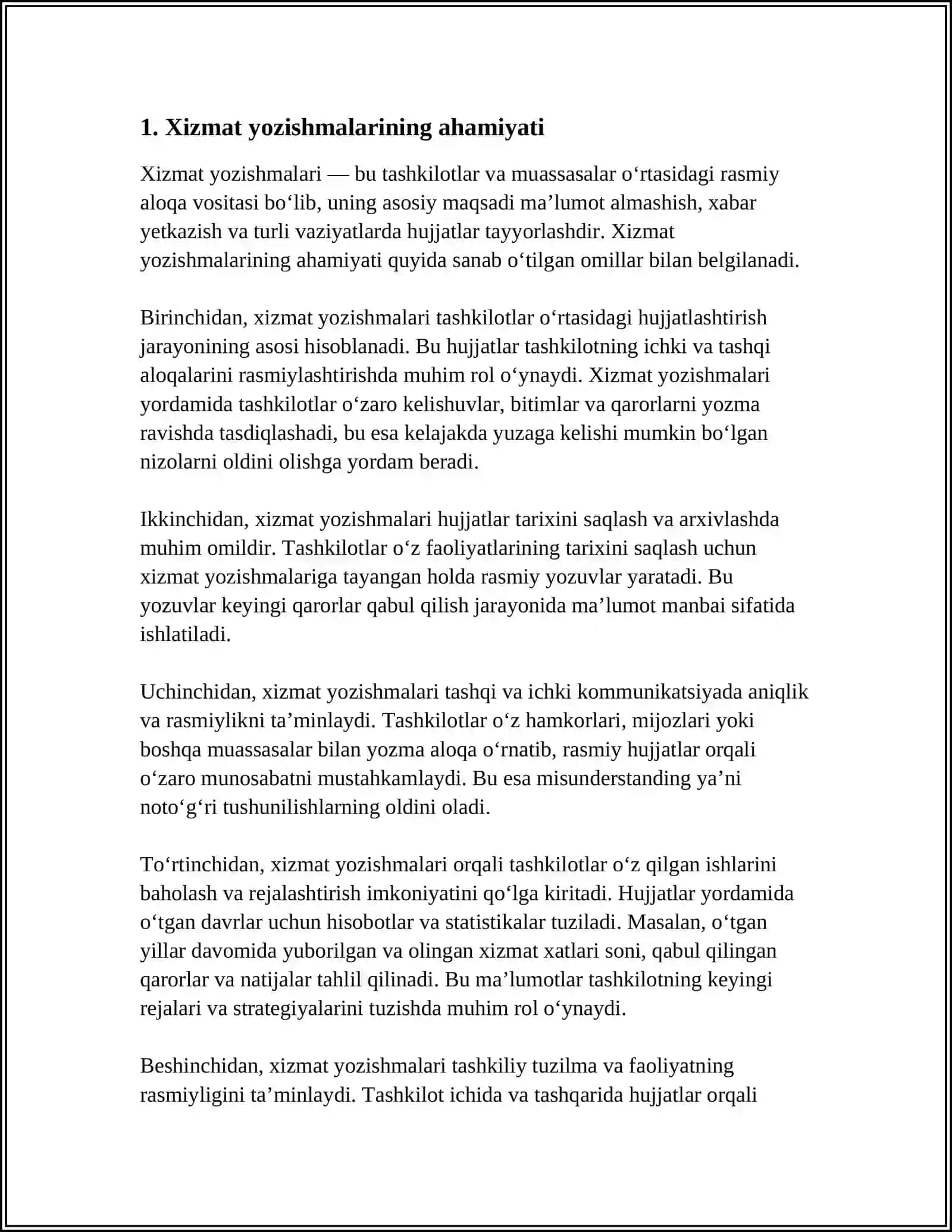 XIZMAT YOZISHMALARI BILAN ISHLASH TEXNOLOGIYALARINI ISHLAB CHIQISH 3