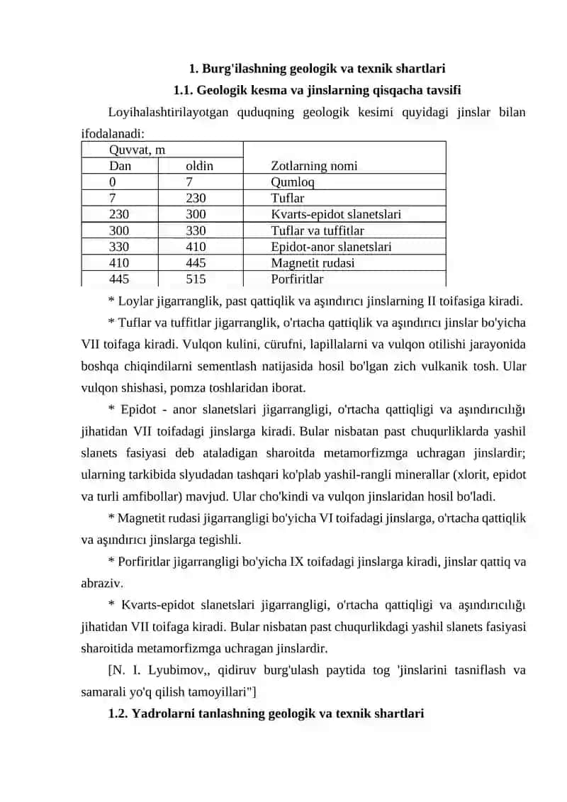 RAZVETKA TIZIMI BURG'ULASH, TOG' INSHOATLARI, TOG' ISHLARI VA BURG'ULASH 3