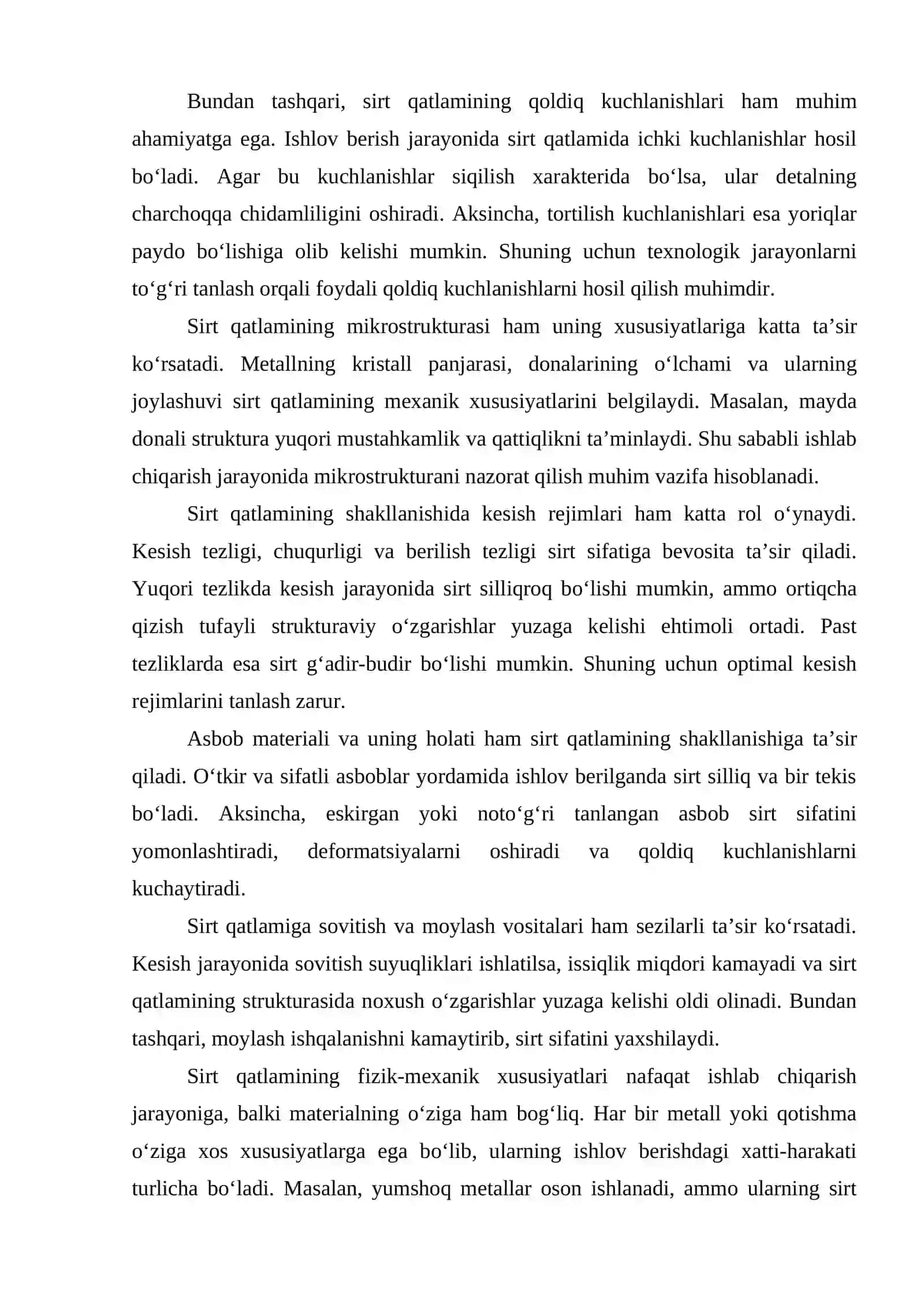 SIRTQI QATLAMLARINING SIFATI MASHINA DETALLARINING EKSPLUATATSION XUSUSIYATLARIGA TA’SIR 3