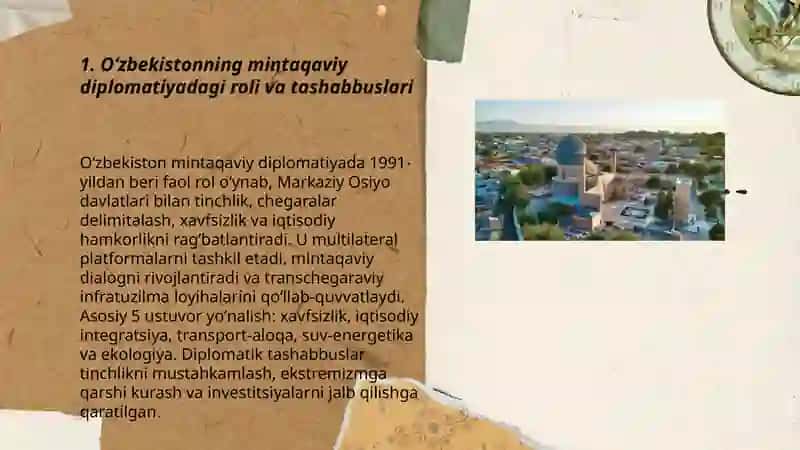 Oʻzbekistonning Markaziy Osiyoda tinchlik va barqarorlikni taʼminlashdagi oʻrni 3