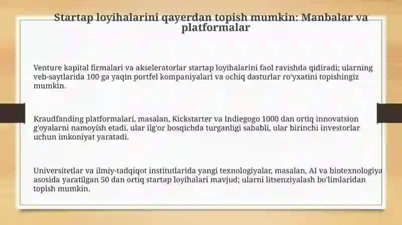 Startap loyihalarini qayerdan topish mumkin 3