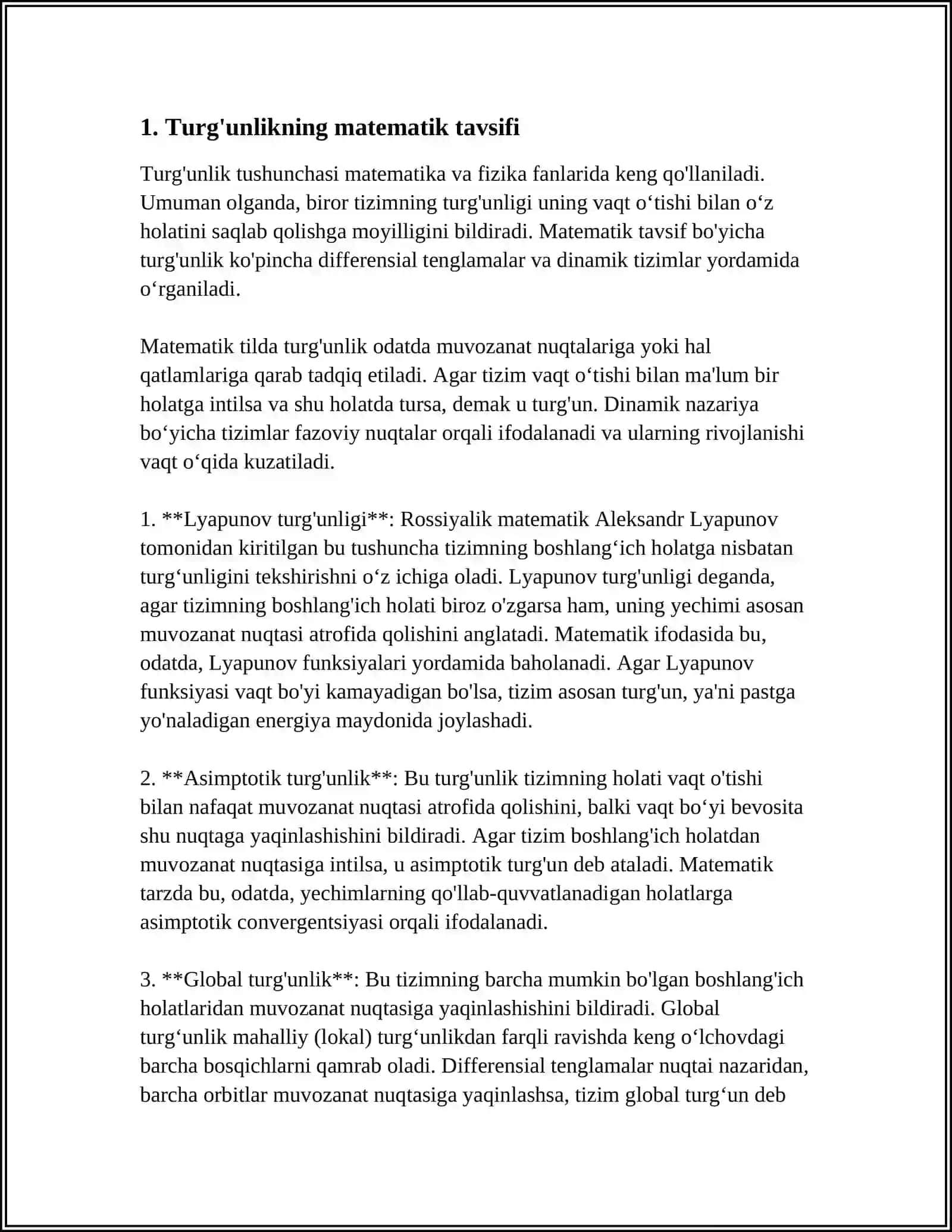 MUSTAQIL ISH Mavzu: TURGʻUNLIK MASALASINING QUYILISHI 3