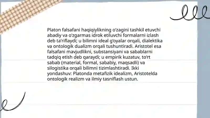 Sharq va G'arb mutafakkirlarining falsafa fanining mazmuniga oid tariflarini tasniflash 3