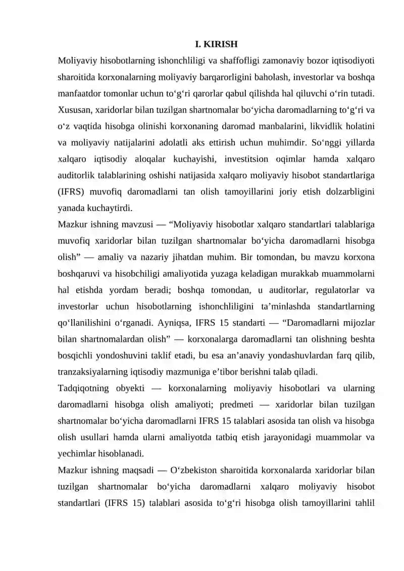 MOLIYAVIY HISOBOTLAR XALQARO STANDARTLARI TALABLARIGA MUVOFIQ XARIDORLAR BILAN TUZILGAN SHARTNOMALAR BO’YICHA DAROMADLARNI HISOBGA OLISH 3