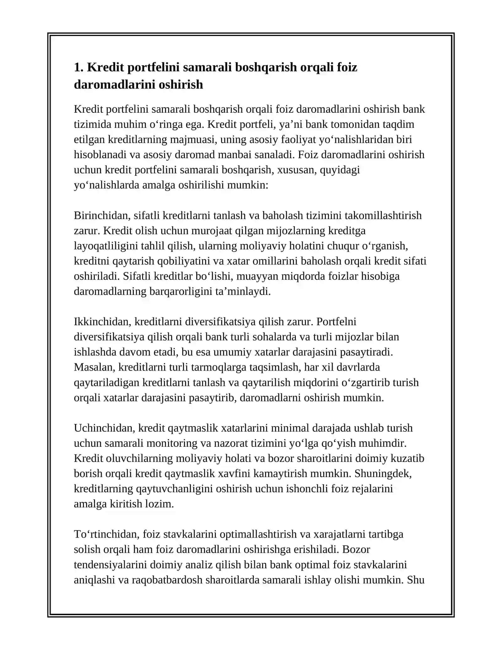 BANK DAROMADLARINI KOʻPAYTIRISH VA XARAJATLARINI OPTIMALLASHTIRISH YOʻLLARI 3