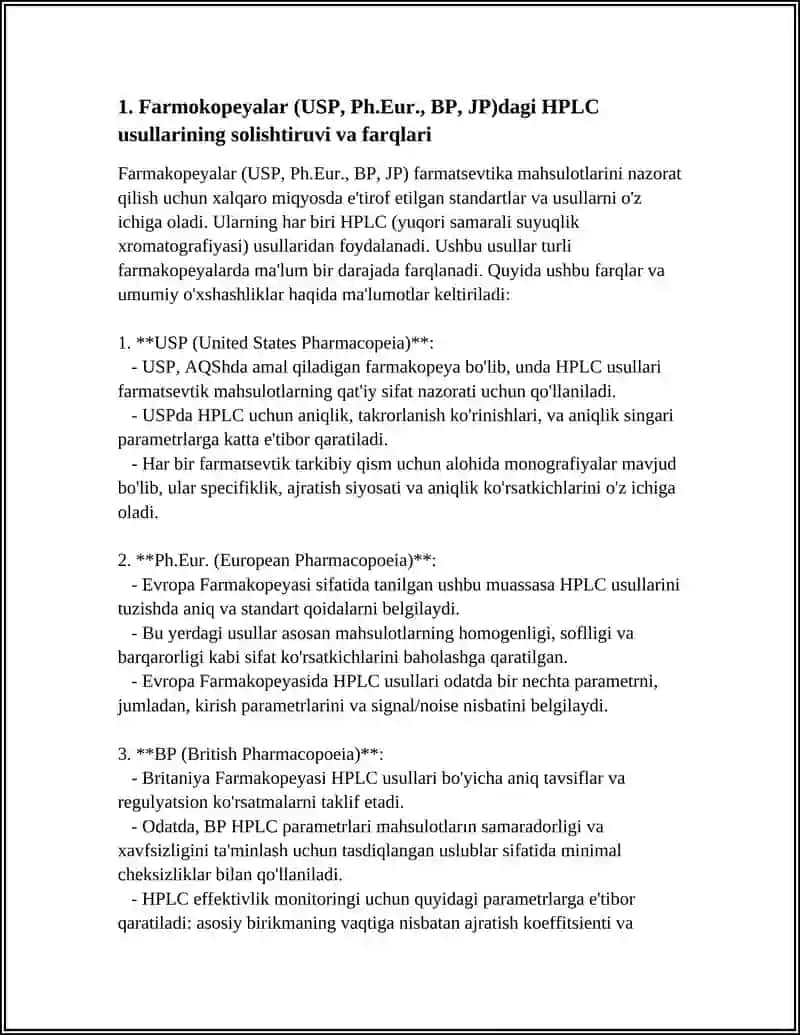 RIVOJLANGAN DAVLATLAR FARMOKOPEYALARIDA KELTIRILGAN TAHLIL USULLARINI QIYOSLASH 3