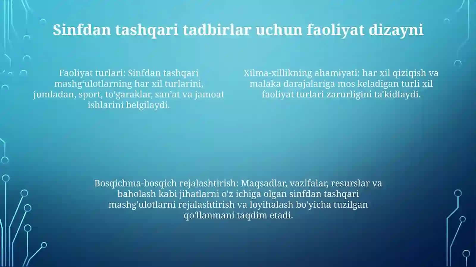 Dars Va Darsdan Tashqari Mashg'Ulotlarni Loyixalashtirish 3