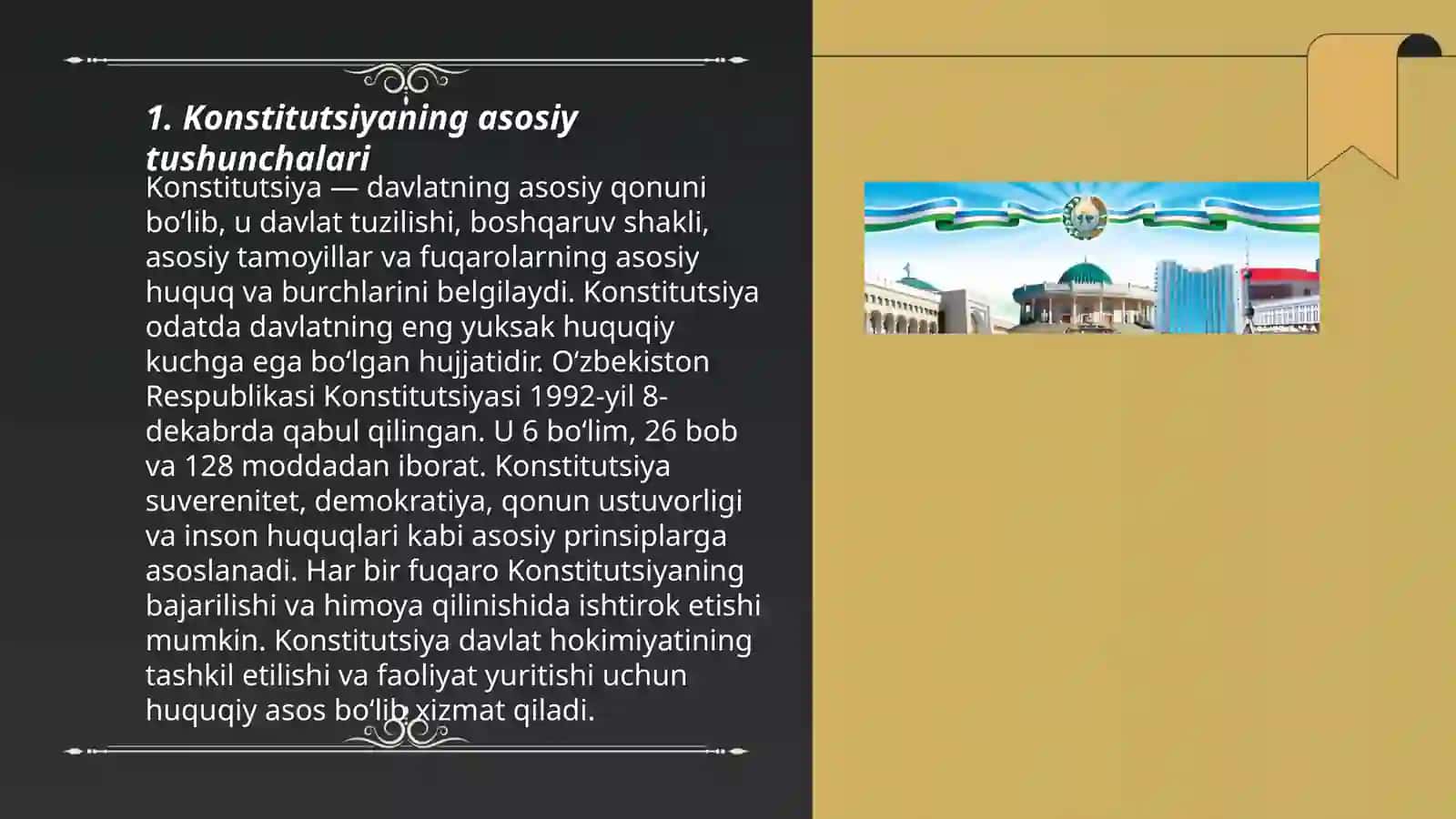 Konstitutsiya va davlat, konstitutsiyaning prinsiplari va xususiyatlari, konstitutsiyalarning turlari 3