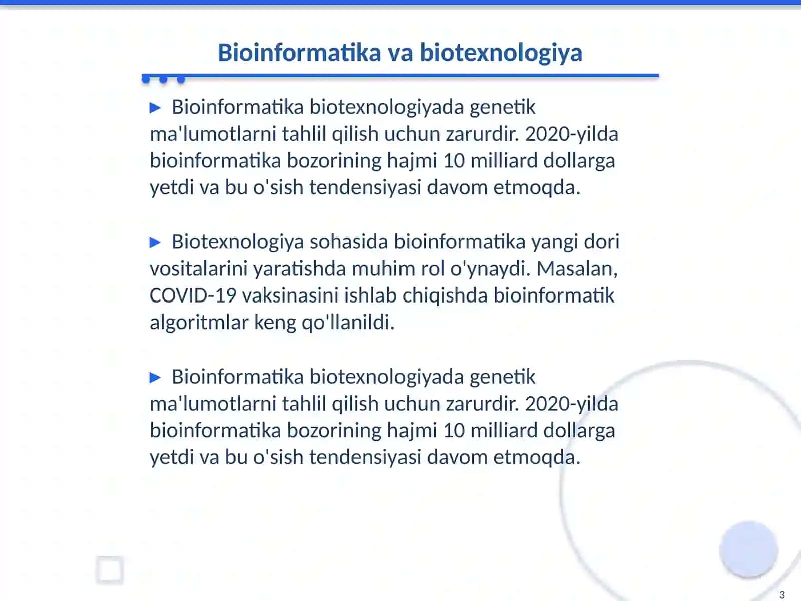 Bioinformatika va Biotexnologiyada Dasturlar 3