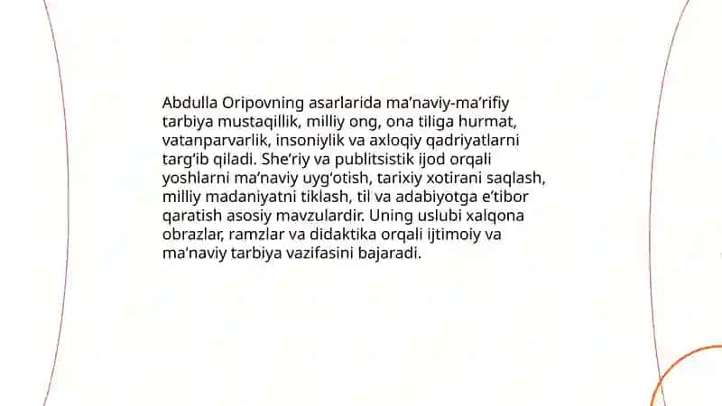 Abdulla Oripov asarlarida maʼnaviy-maʼrifiy tarbiya targʻiboti 3