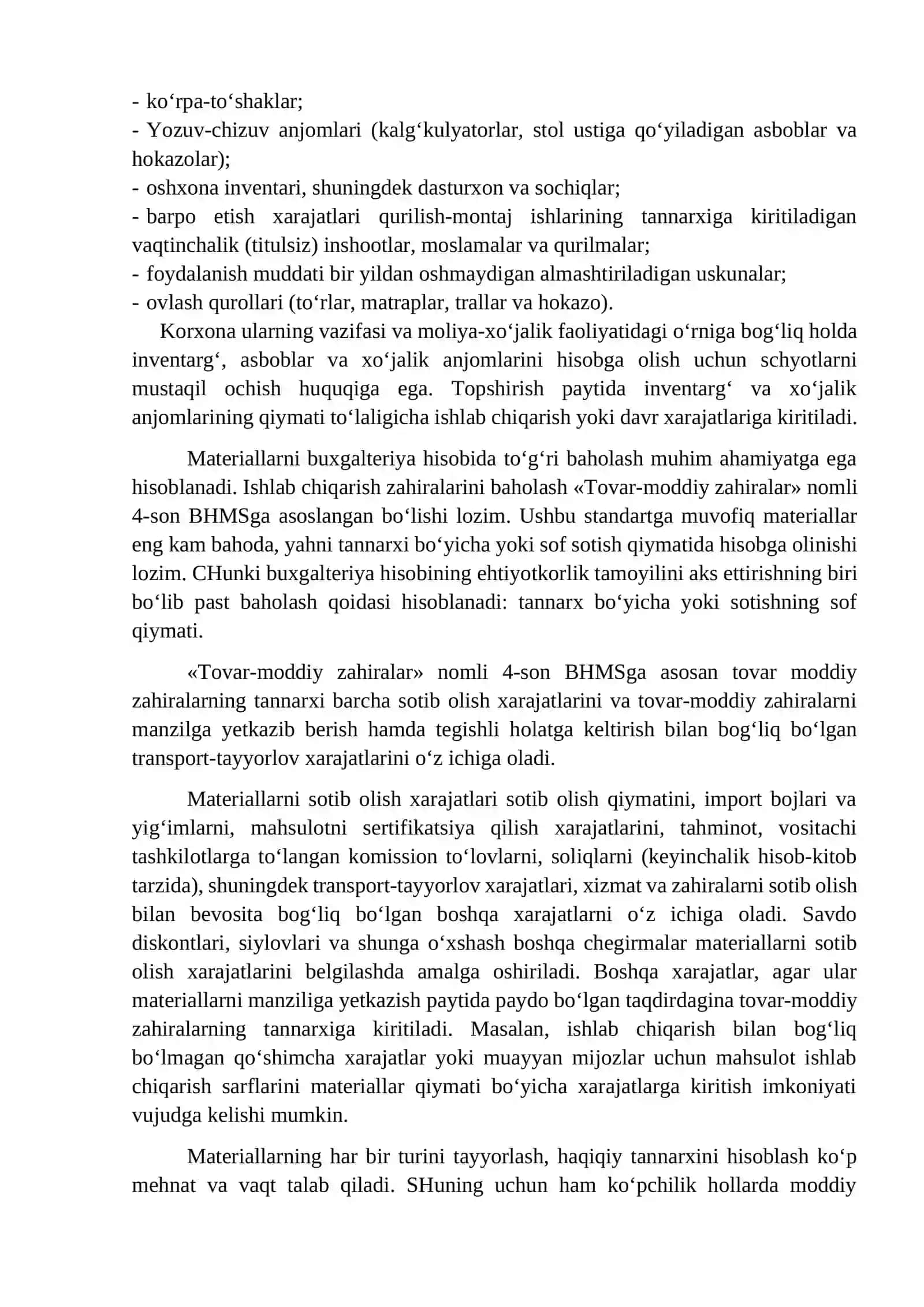 Korxonalarda materiallar hisobi, ularni turkumlash 3
