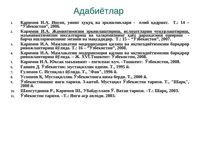 Иқтисодий ислоҳотлар, хусусий мулкчиликнинг шаклланиши. Ўзбекистонда бозор муносабатларининг ривожланиши. 3