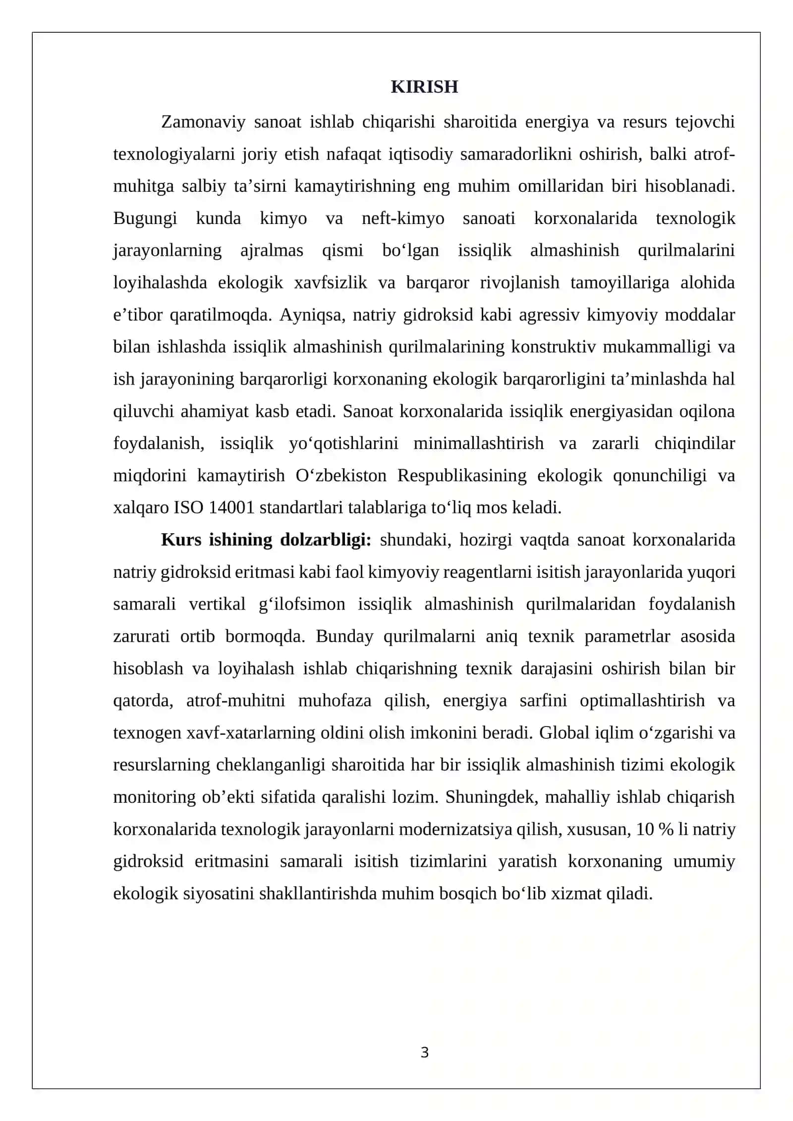 Natriy gidroksid 10 % li eritmasini isitish uchun vertikal g‘ilofsimon issiqlik almashinish qurilmasini hisoblang va loyihalang 3