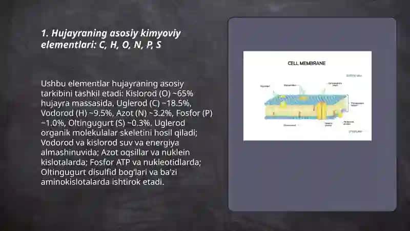 Hujayraning biokimyoviy tashkil topishi: asosiy elementlar va biomalekulalar 3