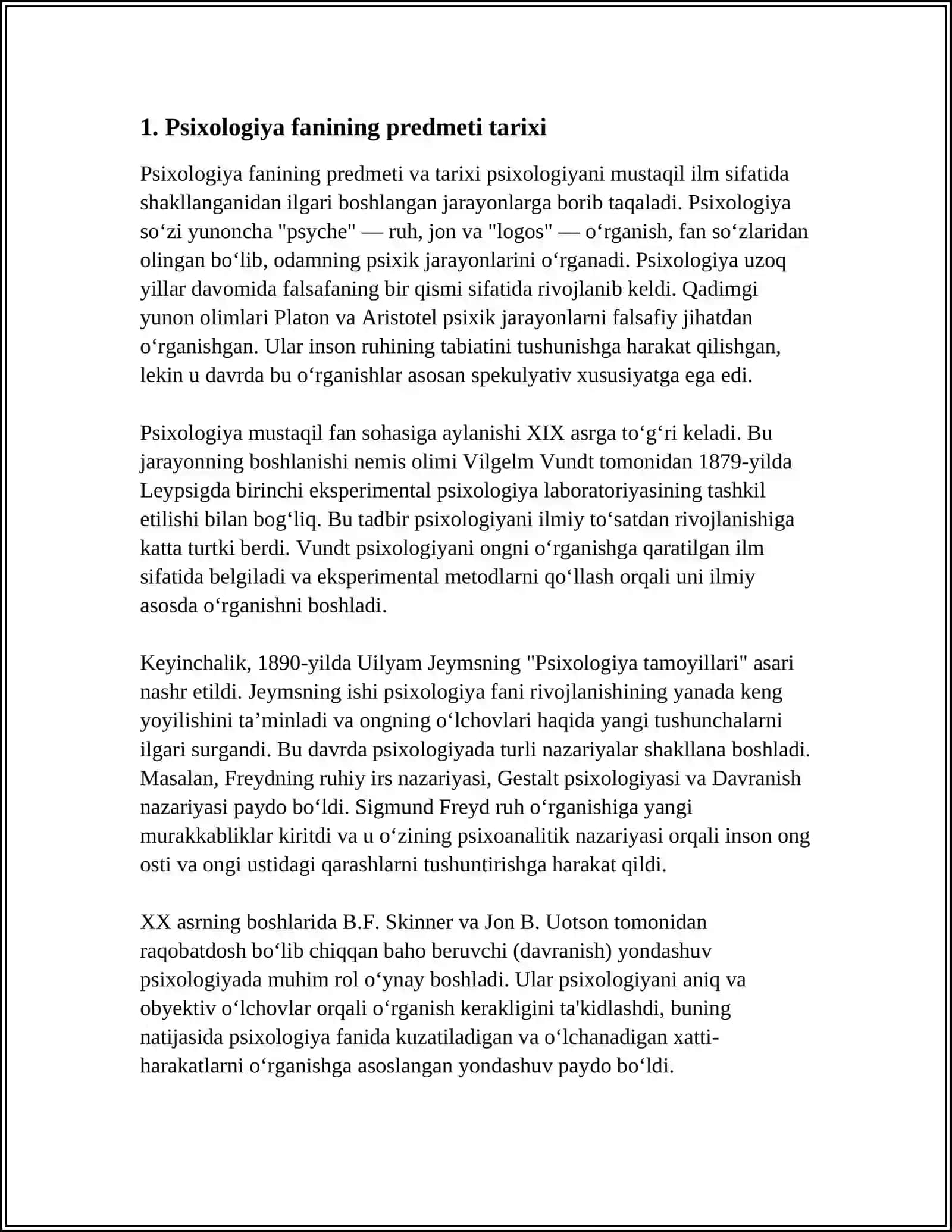 PSIXOLOGIYA FANINING PREDMETI HAQIDAGI TASAVVURLAR TARAQQIYOTINING, ASOSIY BOSQICHLARI. PSIXIKA HAQIDA TUSHUNCHALARNI YORITIB BERISH 3