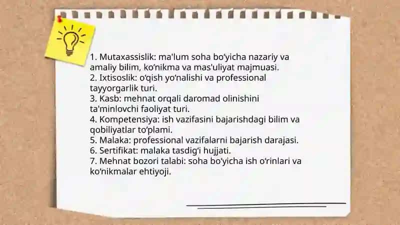 "Mutaxassisligim haqid" mikromavzu doirasida terminologik glossariy 3