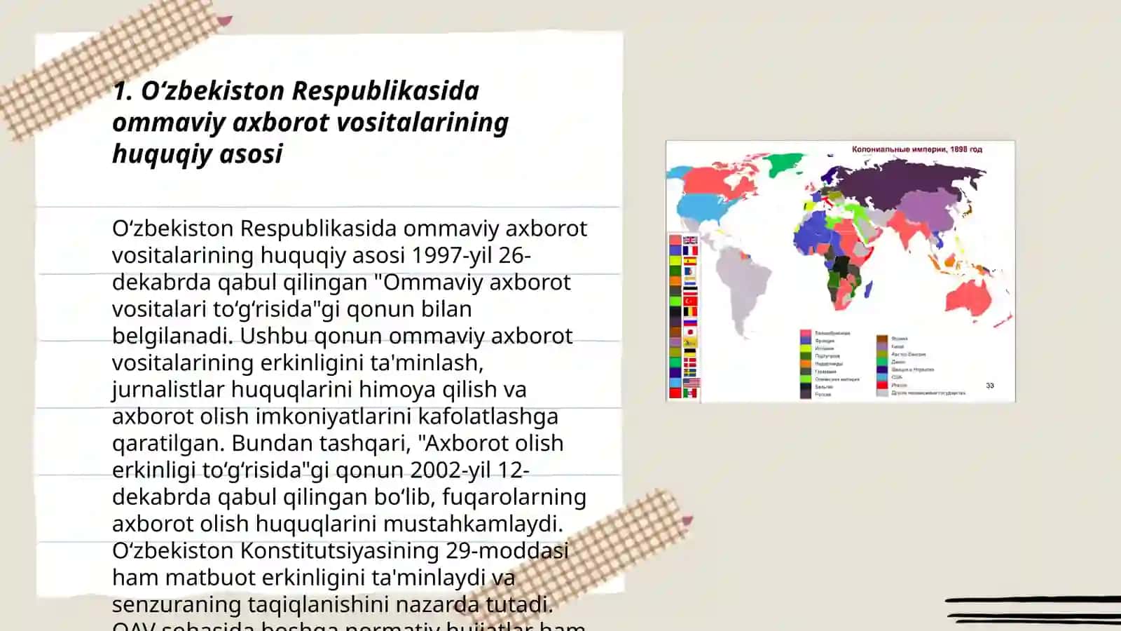 O‘zbekiston Respublikasida ommaviy axborot vositalarining huquqiy asosi 3