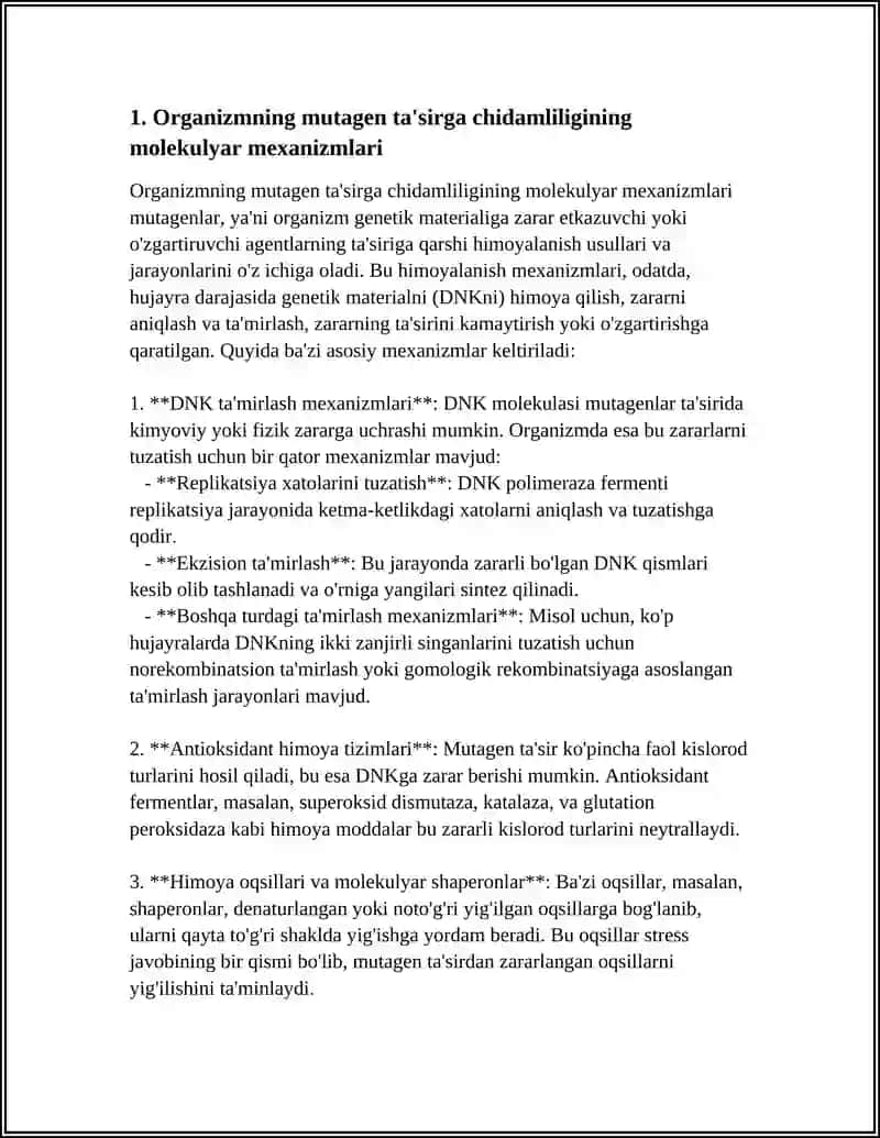 ORGANIZMNING MUTAGEN TA’SIRGA CHIDAMLILIGI. TOMAS MORGANNING XROMOSOMA NAZARIYASI. JINS GENETIKASI 3
