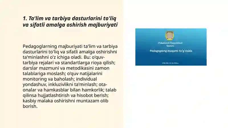 Pedagogikning maqomi to'g'risidagi majburiyatlari 3