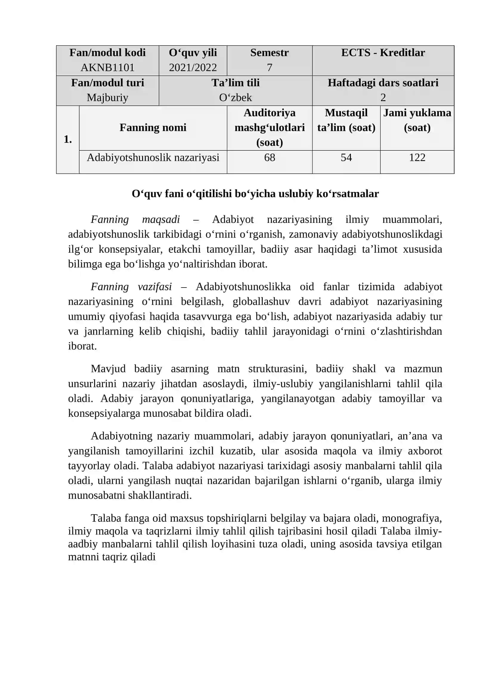 ADABIYOTSHUNOSLIK NAZARIYASI ISHCHI O‘QUV DASTURI 3