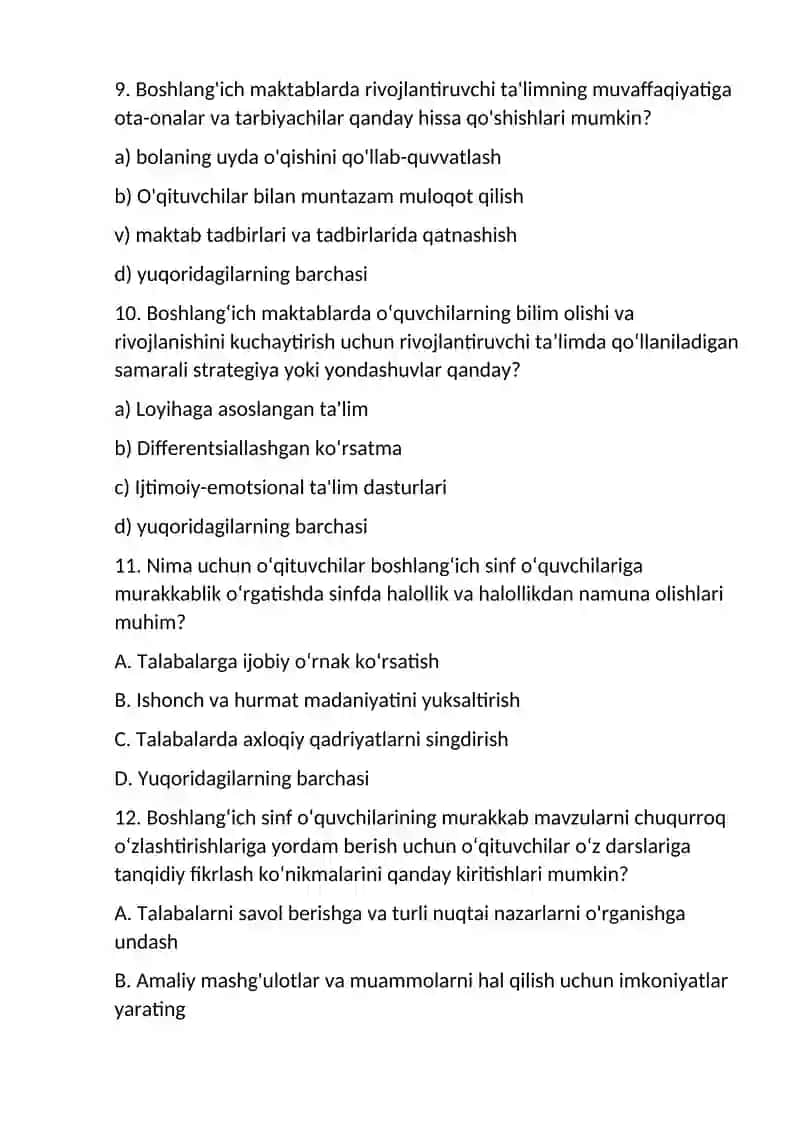 Davlat standartlari bo‘yicha boshlang‘ich sinf o‘qituvchilari uchun eng kam ta’lim malakalari 3