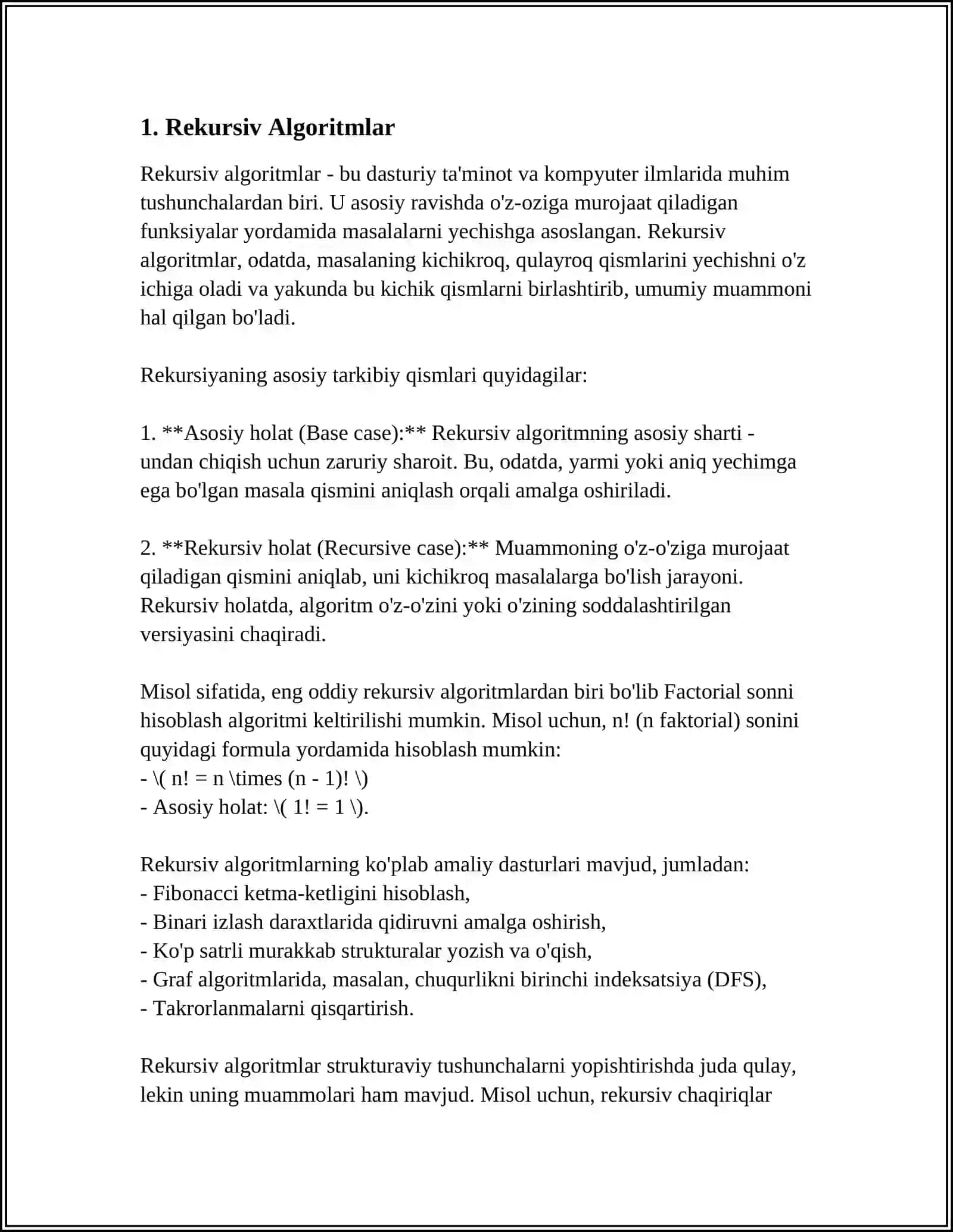 TAKRORLANUVCHI ALGORITMLAR 3