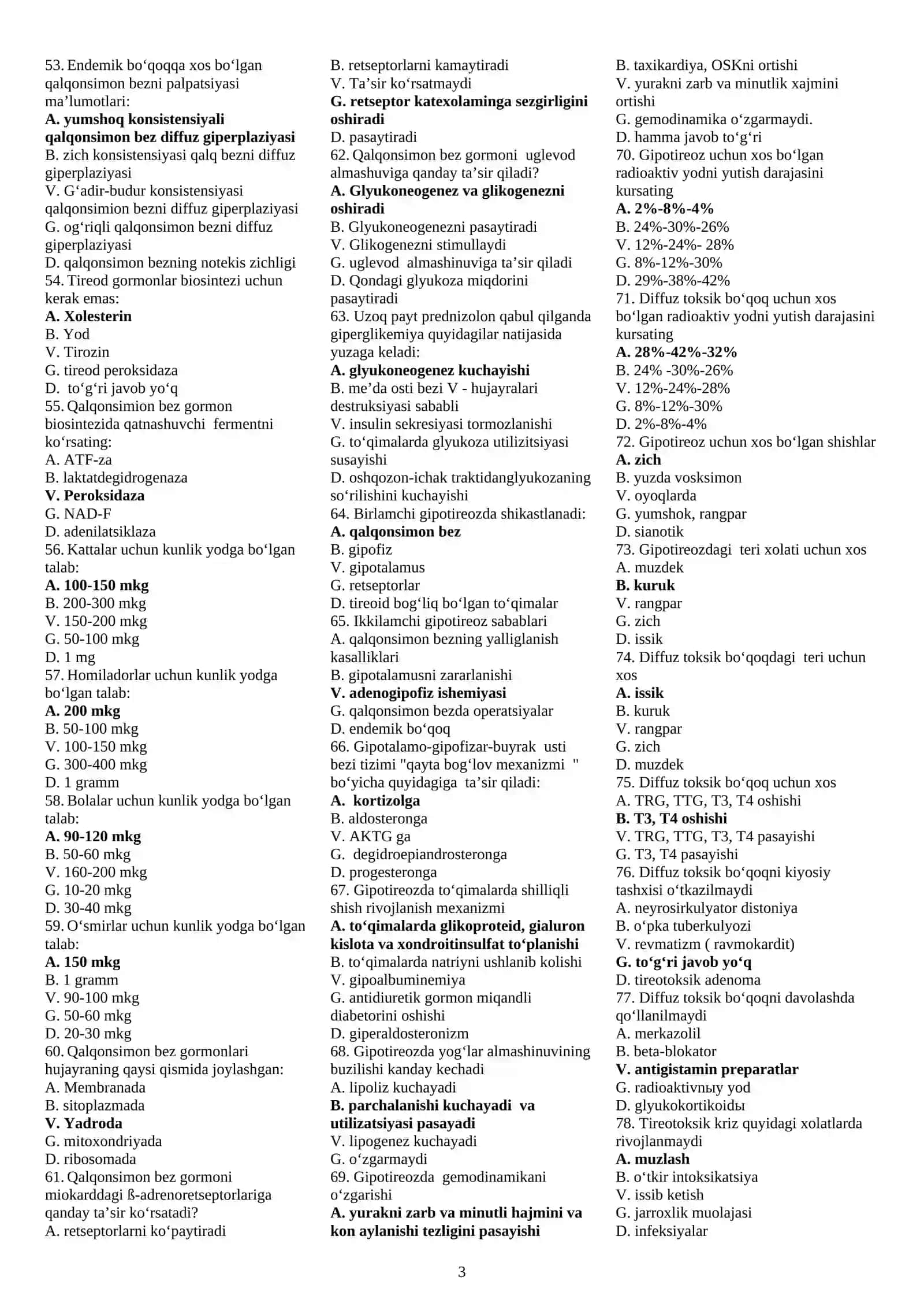 ENDOKRINOLOGIYA MAGISTRATURA VA KLINIK ORDINATURAGA KIRISH TESTLARI 1000 TA2026 YIL 3