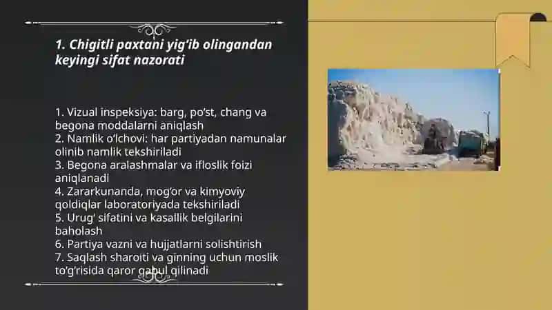 Chigitli paxtani saqlash va dastlabki qayta ishlash texnologiyasi 3
