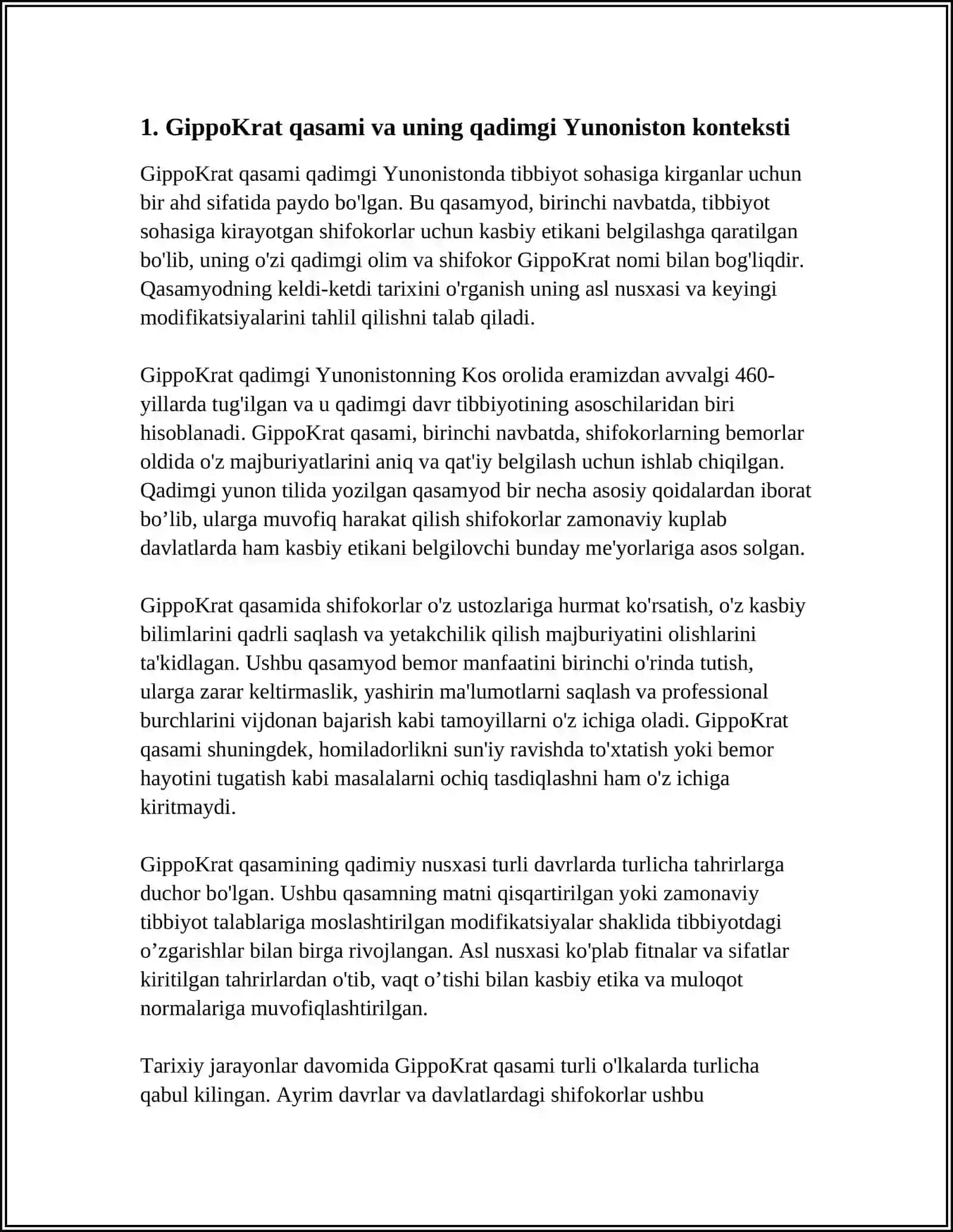 GIPPOKRAT QASAMI UNING PAYDO BO’LISH TARIXI VA KEYINGI MODIFIKATSIYASI 3