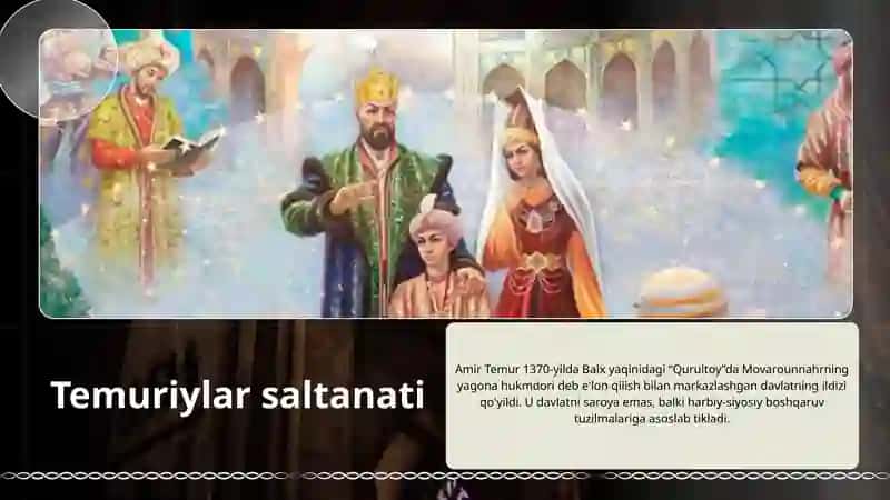 AMIR TEMUR DAVRI DAVLATCHILIGI. O`rta Osiyoning xonliklarga bo`linib ketishi va uning oqibatlari . 3