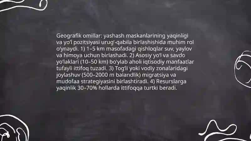 Urugʻ-qabila tuzumida ularning birlashuviga olib kelgan omillar toʻgʻrisida taqdimot tayyorlash 3
