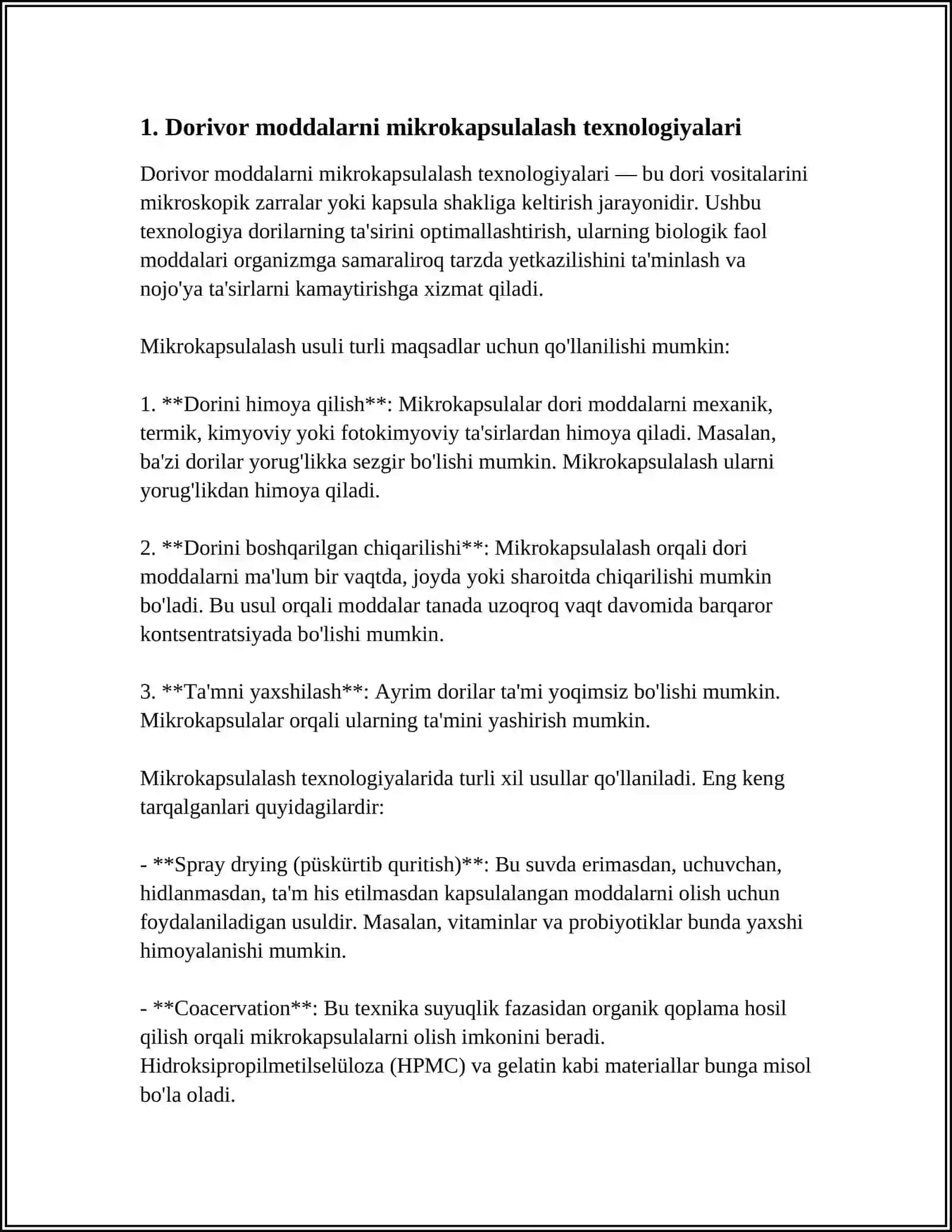 Dorivor moddalarni mikrokapsulalash usullari 3