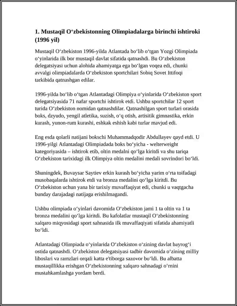 O‘ZBEKISTON RESPUBLIKASINING OLIMPIADALARDA ISHTIROKI 3