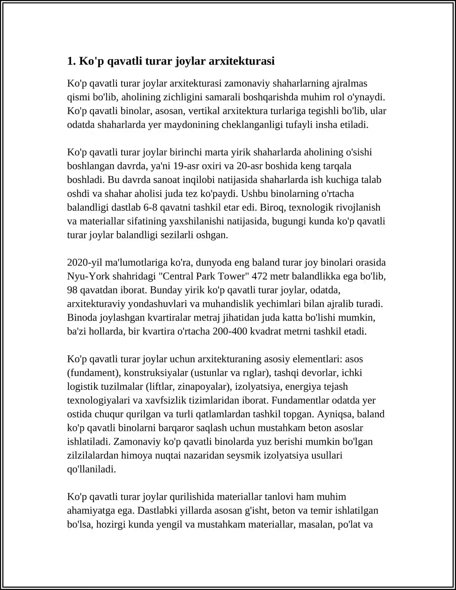 KO'P QAVATLI TURAR JOYLAR 3